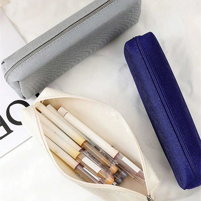 Simple Pencil Case School Supplies Pencil Cases Estuche Escolar Solid Color School Stationery Kalemlik Trousse Pencil Pouch-LJX
