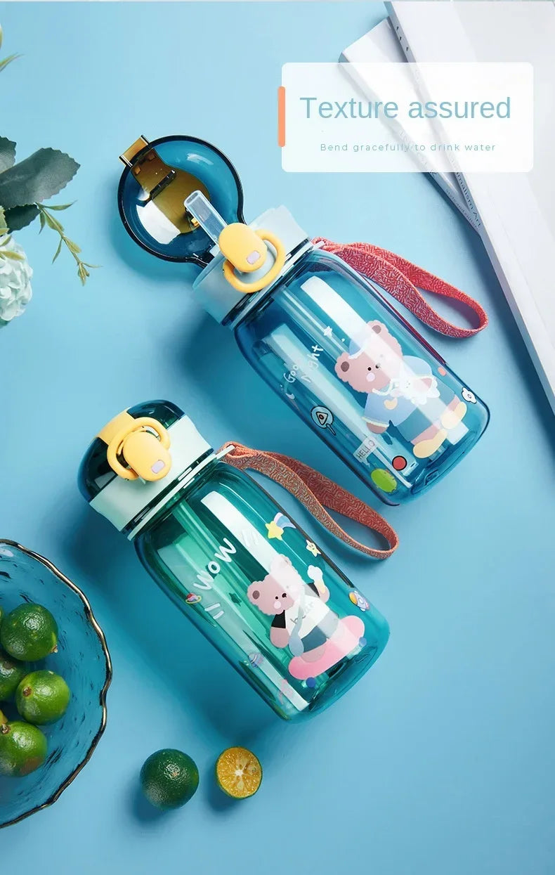 Kids Cartoon Water Sippy Cup with Straw Cute Bear Leakproof Water Bottles Outdoor Portable Drink Bottle Children's Lovely Cup