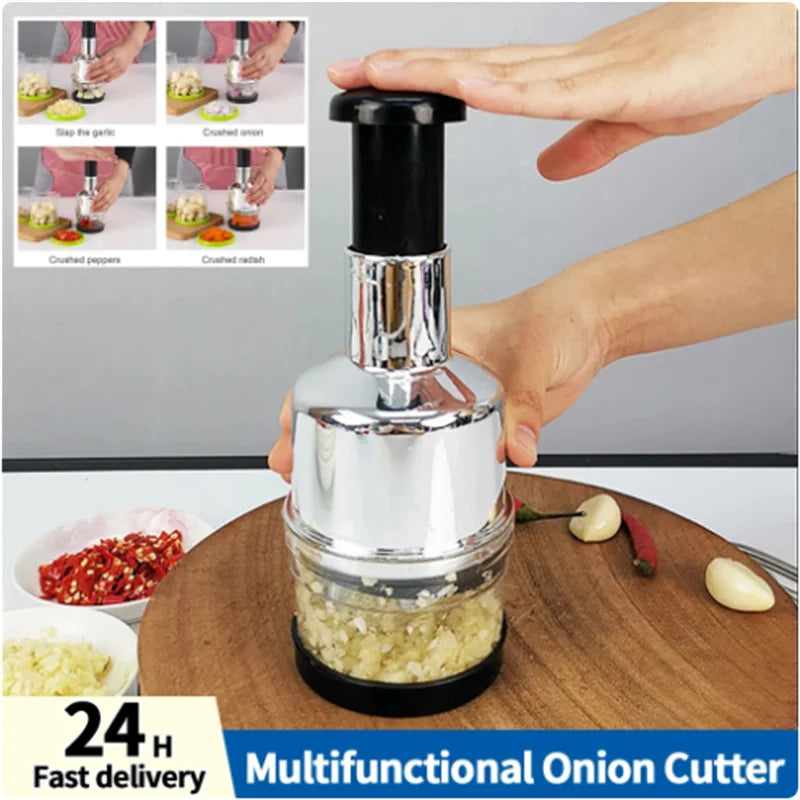 Manual Food Chopper, Stainless Steel Sharp Cutter Blades Handheld Chopper Slicer Dicer Mixer Press Chopper Mincer for Vegetables