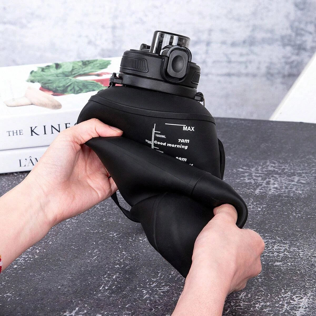 2L/64oz Silicone Water Bottles Collapsible Travel Water Bottle Roll Up Foldable Water Bottles With Straws Travel Camping Hiking