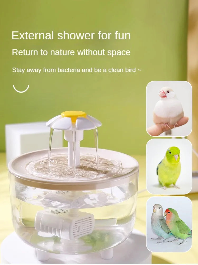 Auto Circulating 2-in-1 Parrot Bath & Pet Water Fountain, Drip-Free Design for Small Pets, USB Powered