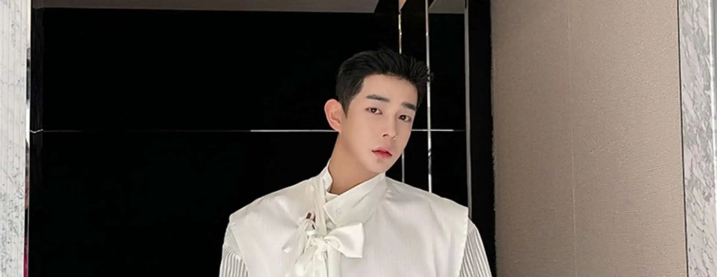 LUZHEN Stylish Personality Ribbon Decorate Translucent Long Sleeve Shirts Men's Elegant 2025 New Stylish Fake Two Piece LZ2413