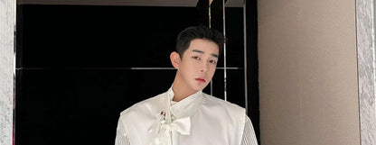 LUZHEN Stylish Personality Ribbon Decorate Translucent Long Sleeve Shirts Men's Elegant 2025 New Stylish Fake Two Piece LZ2413