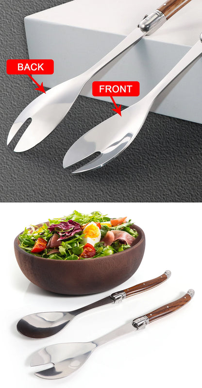 2pc/Set Stainless Steel Salad Spoons Laguiole Style Salad Stirring Spoon Slotted Spoon Wood Grain Plastic Salad Serving Utensils