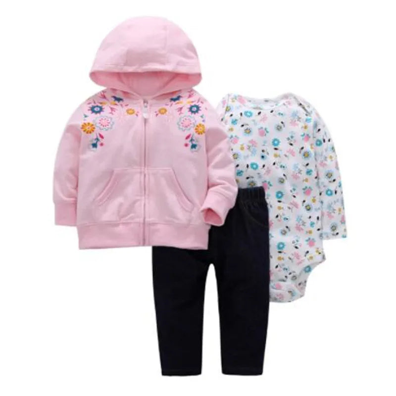 Babys 3pcs/sets Boys Casual Jacket Cotton Coat Girls Bodysuits Sports Trousers Long Pants