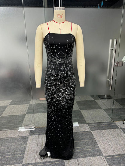 CM.YAYA Diamonds Hot Rhinestones Strapless Women Sleeveless Long Dress 2025 Spring Birthday Party Evening Prom Maxi Dresses