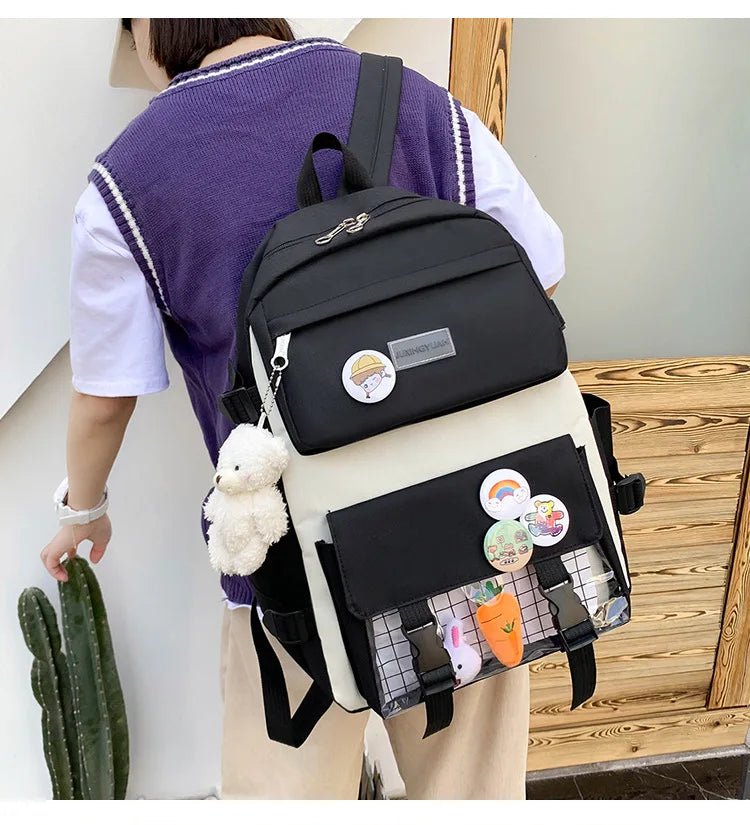 New Large-Capacity Primary School Junior High School Students Shoulders Backpack High School Five Sets of Multi-Compartment Fash