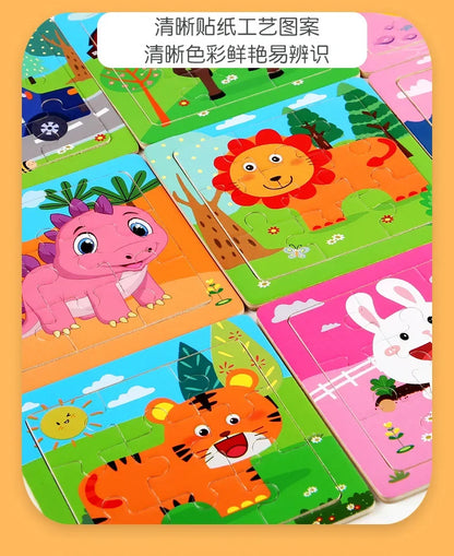 Plane Puzzles Cartoon Animals Wooden Montessori Game Kids Cognitive Jigsaw Puzzle Baby-Toy Educational Toys for Children Toddler