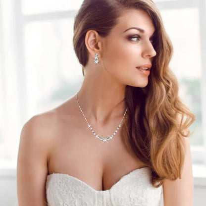 Silver Jewelry Set for Women Rhinestone Crystal Necklace Drop Earrings Link Bangle Bracelet for Bridal Wedding Bridemaid Prom