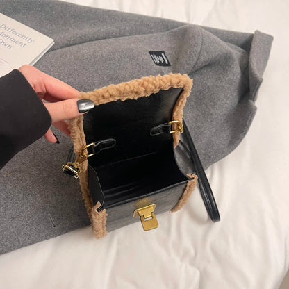 Fashion Small Totes Bag 2024 Trend PU Leather Shoulder Bags for Women Cute Short Handle Crossbody Phone Bag Luxury Fur Handbags