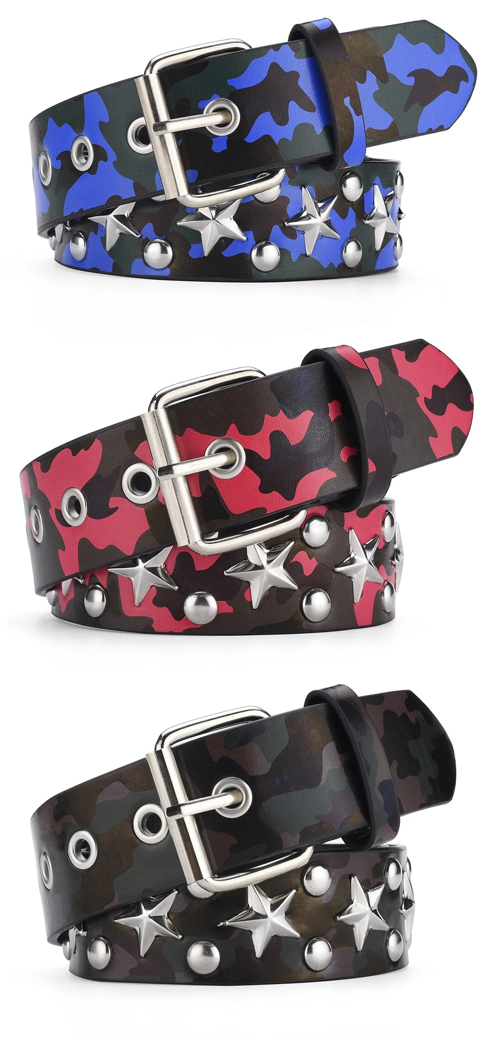 Women's Belt Fashion Pentagonal Star Belt Y2k Belt Camouflage Punk Hiphop Rock Men's Belt Paired With Jeans Belt Pu Leather Belt