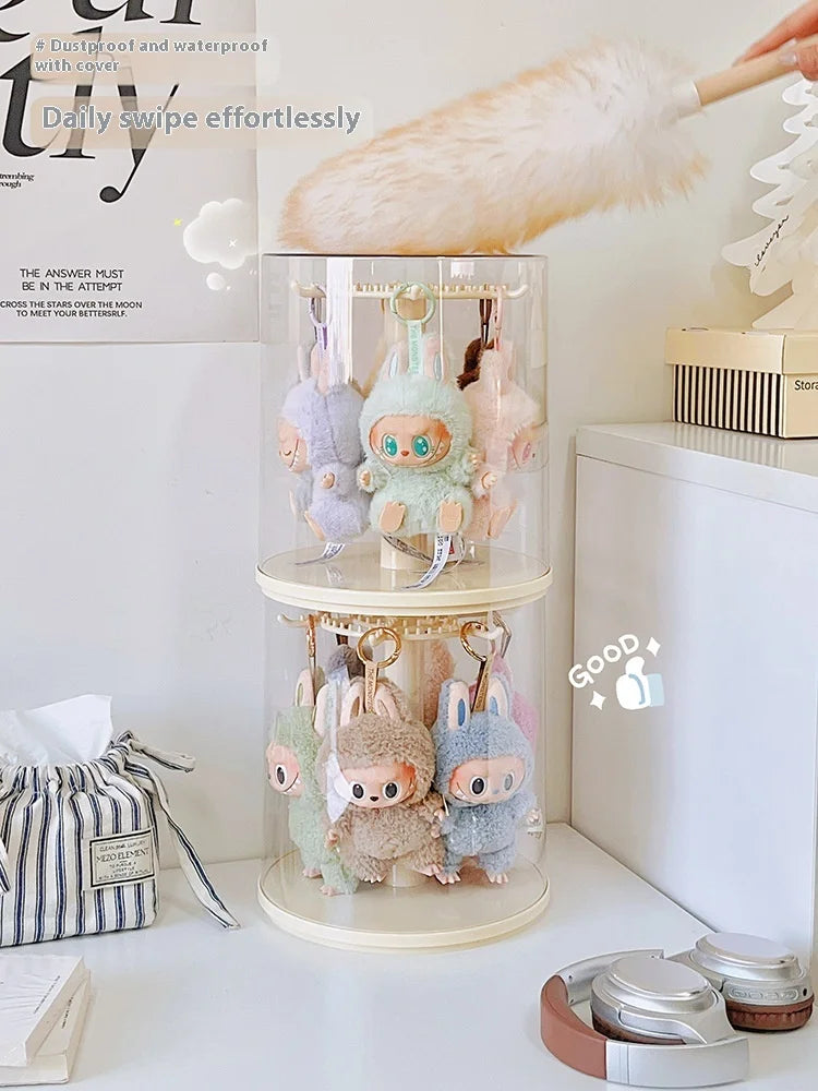 Labubu Pendant Display Box Rotating Transparent Labubu Doll Handmade Blind Box Storage Display Stand Decorative Ornament Gifts
