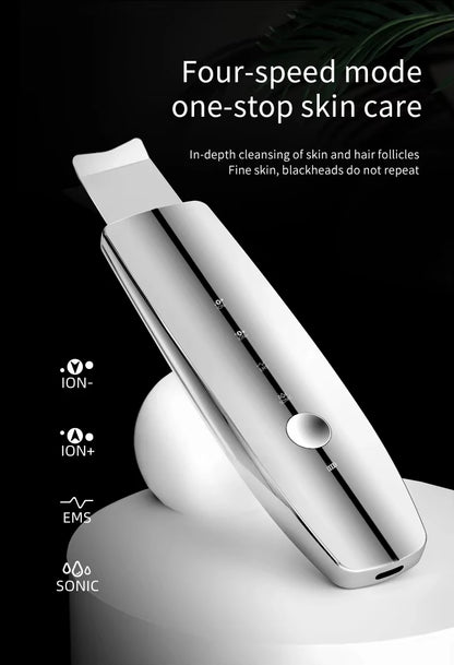 Home Use Ultrasonic Skin Scrubber Blackhead Remover Tool for Face Pore Cleaner with 2 Modes Waterproof Facials Skin Care Product