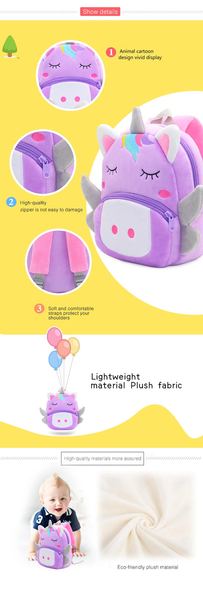 Girls School Backpack Cute Purple Unicorn Kids Plush Backpack Kindergarten School Bag