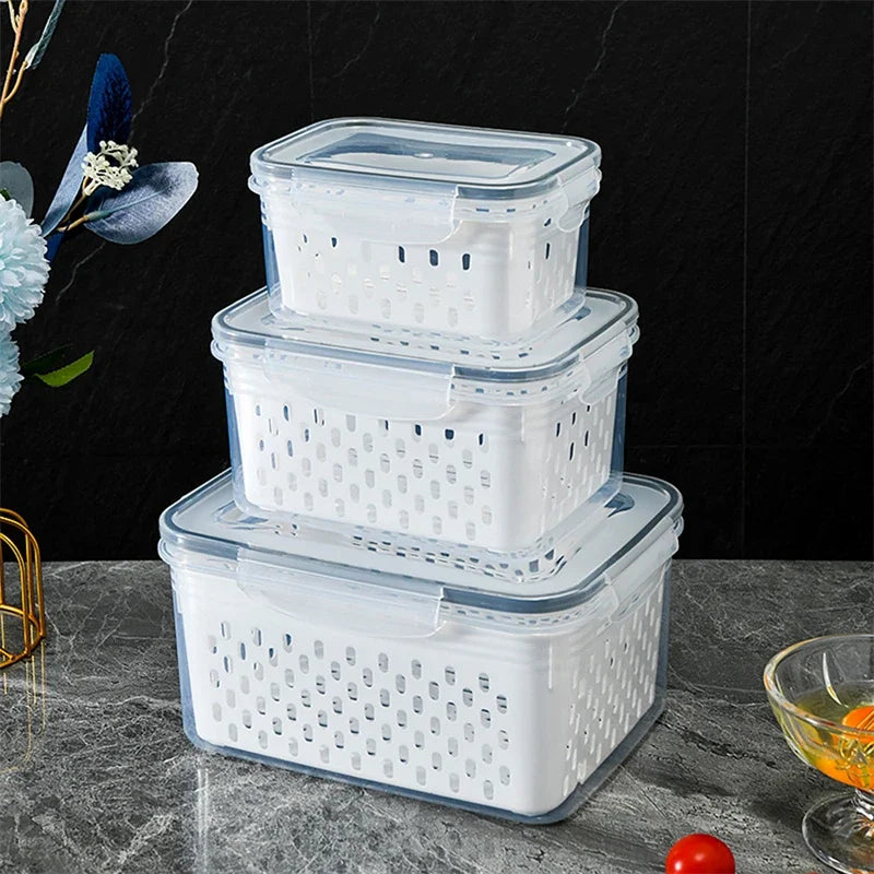 Refrigerator Storage Box Fridge Organizer Fresh Vegetable Fruit Boxes Drain Basket Containers Pantry Kitchen