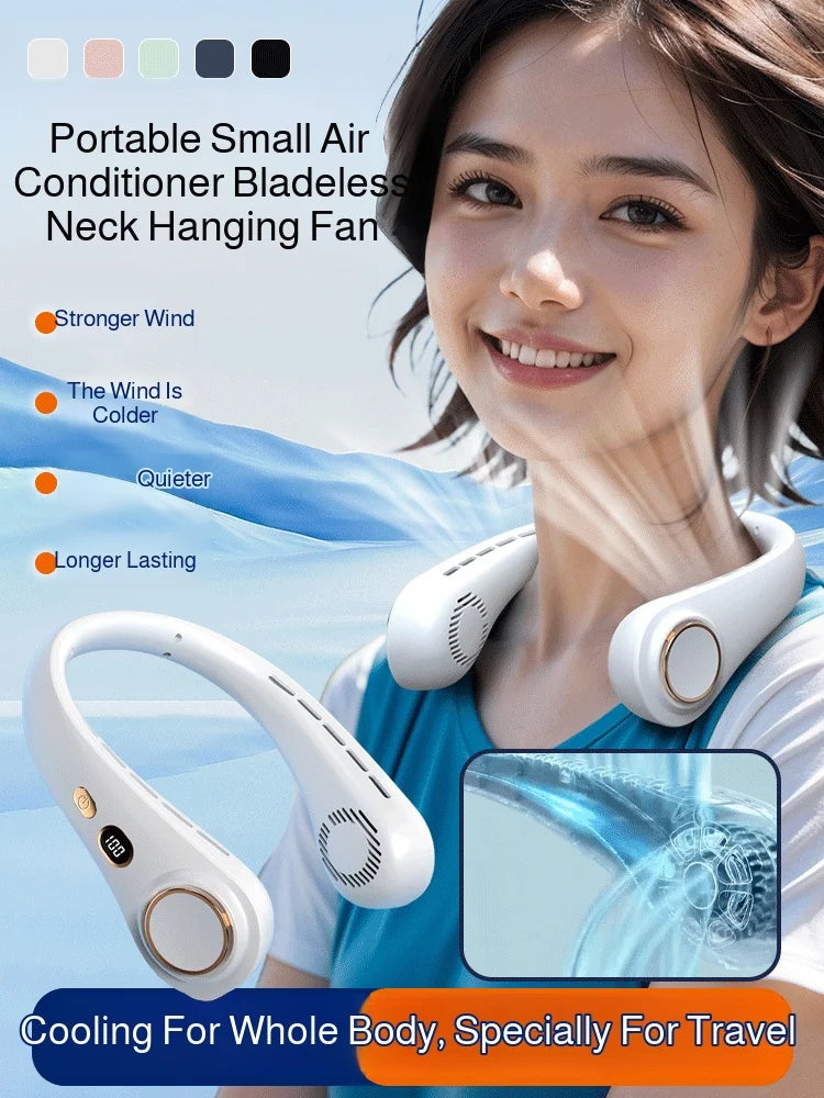 2025 Mini Hanging Neck Fan Portable Bladeless Neck Fan Air Cooler Digital Display Rechargeable Air Conditioner Neck Ventilator
