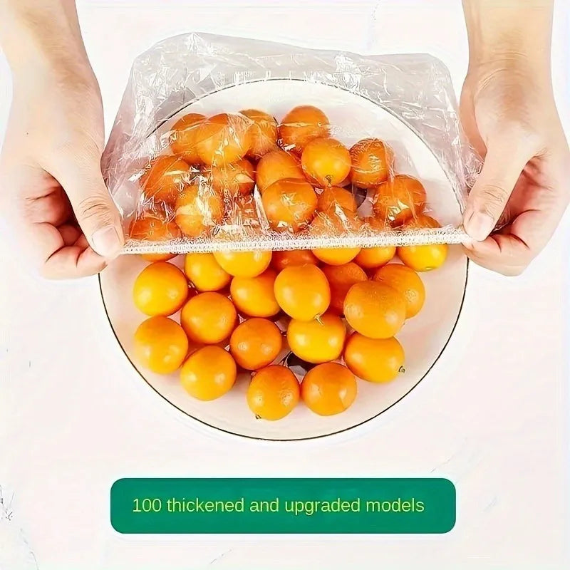 100-Pack Reusable Elastic Food Storage Covers Transparent Stretchable Plastic Bowl Plate Wrap Unscented Alternative to Foil