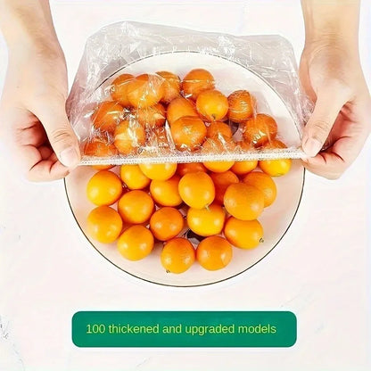 100-Pack Reusable Elastic Food Storage Covers Transparent Stretchable Plastic Bowl Plate Wrap Unscented Alternative to Foil