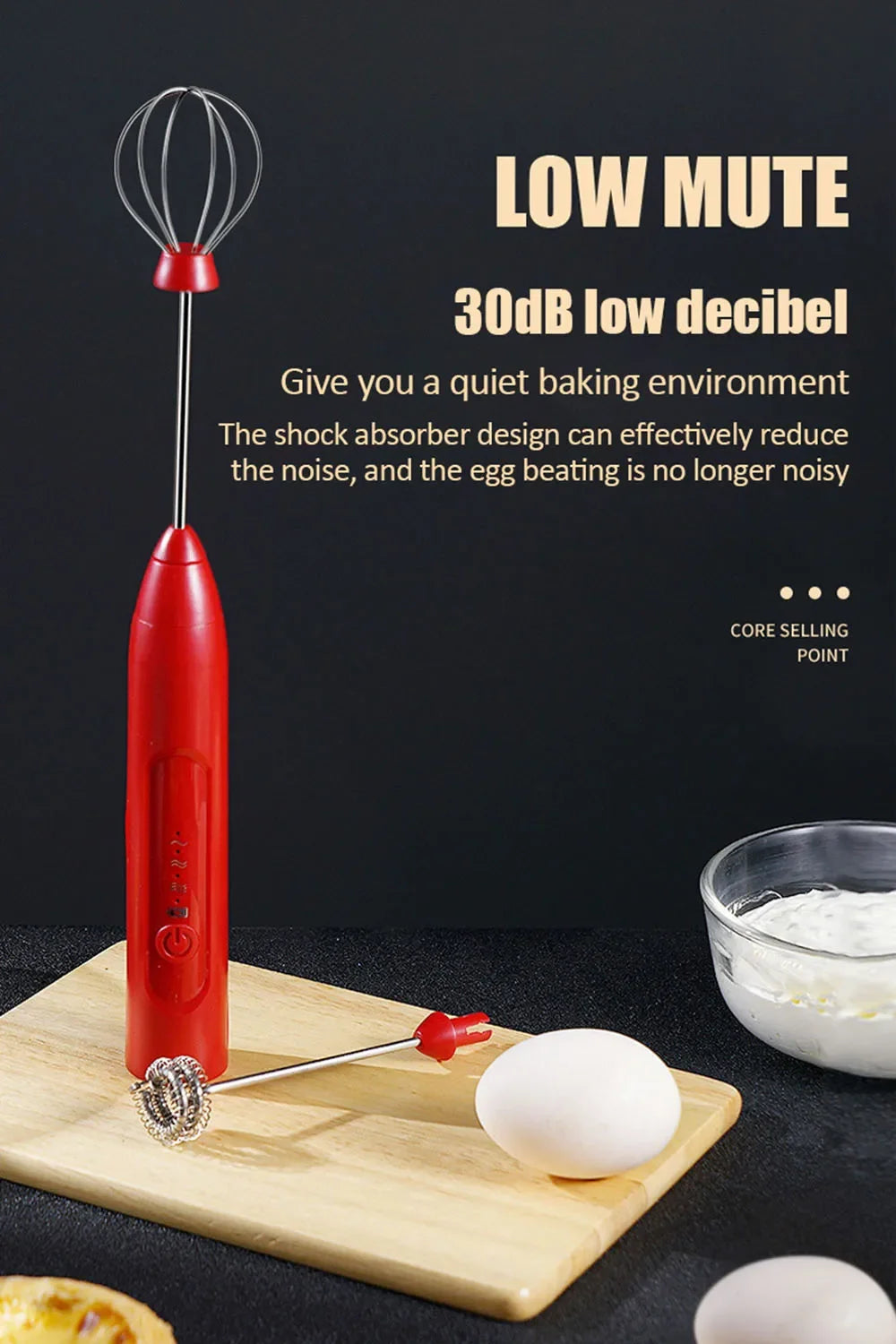 Electric Foamer Mixer Whisk Beater Stirrer 3-Speeds Coffee Milk Drink Frother USB Rechargeable Handheld Food Blender Whisk