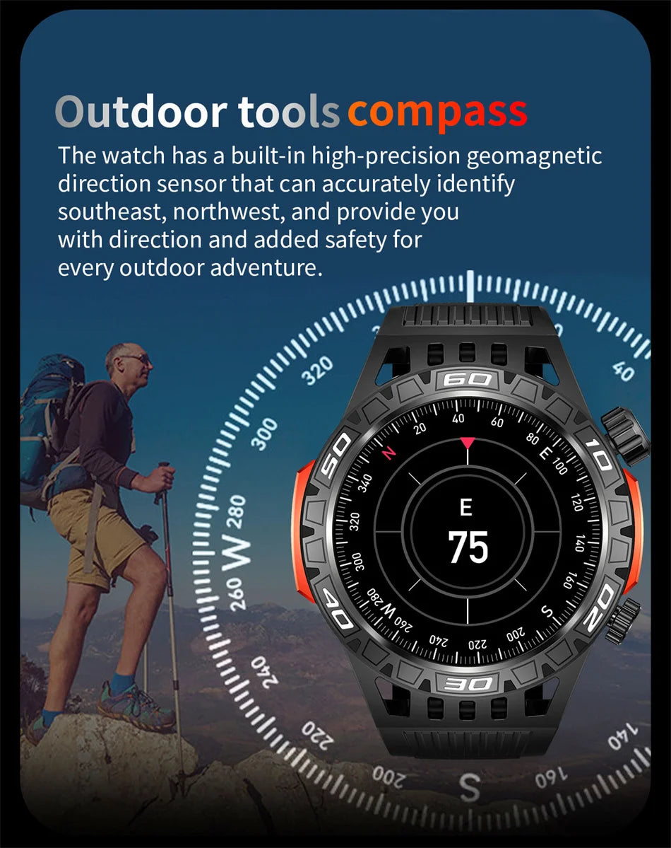 Smart Watch Men With LED Lighting Compass Sports Fitness Tracker Watch IP68 Waterproof Bluetooth Talk SmartWatch For Android IOS