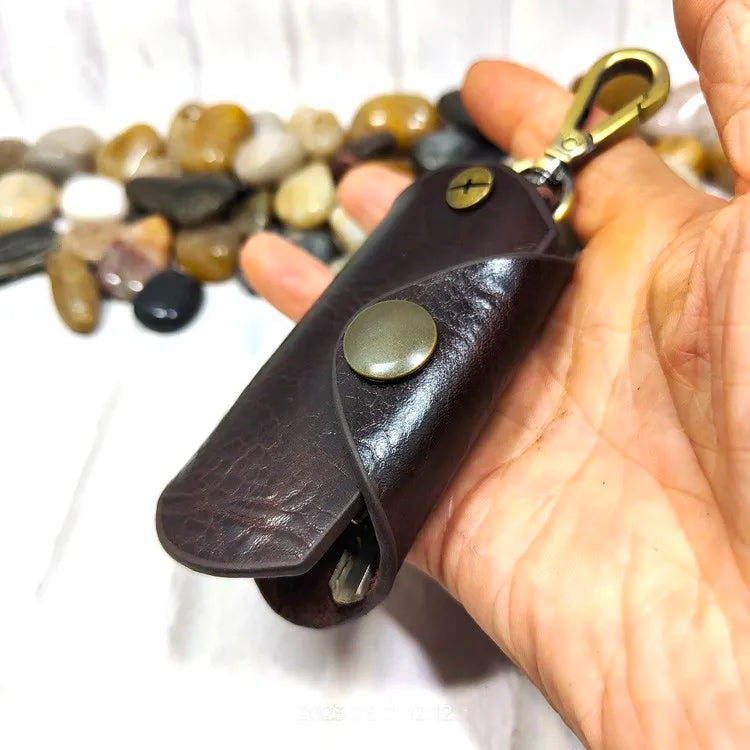 blongk Car Key Case on Waist Small Key Pouch Genuine Leather Key Organizer Key Bag Mini Car Key Holder Men Women 1608