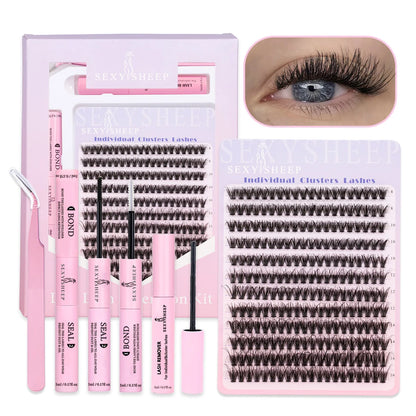 DIY Lash Extension Kit Lash Clusters Eyelash Extension Individual Lashes Kit with Lash Bond & Seal Remover Tweezers
