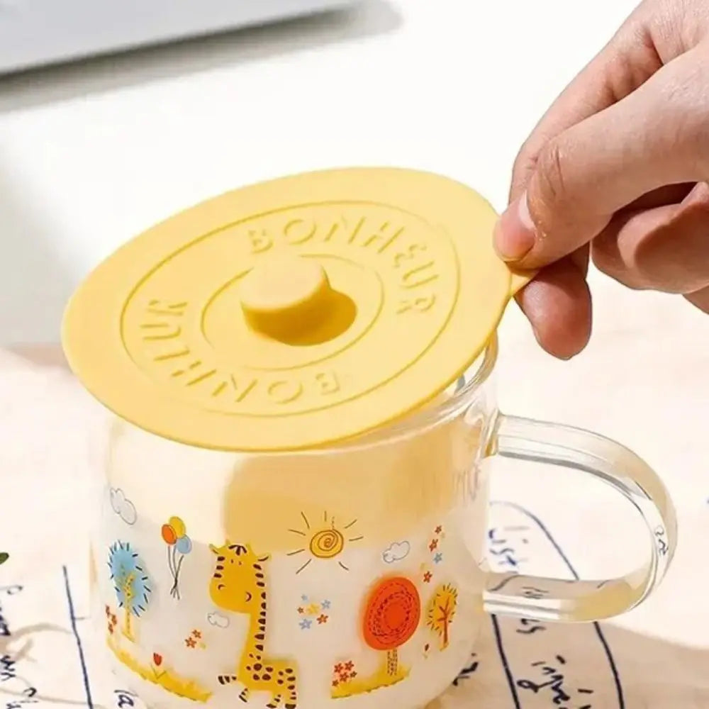 Mugs Lid With Convex Handle Silicone Glass Cup Cover Round Heat-Resistant Cup Lid Dustproof Universal Mug Sealed Cap Pantry