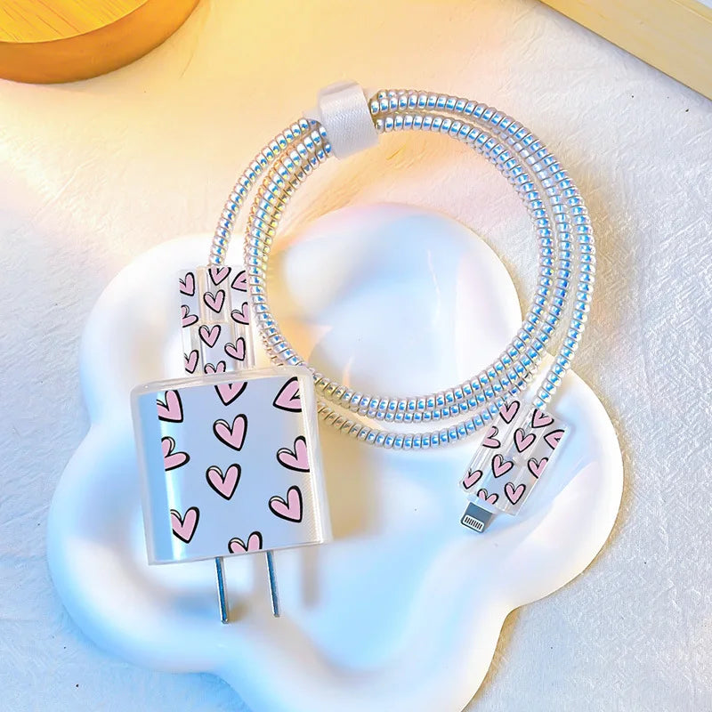 Cute Smile Case For Apple iphone 18W 20W US Charging Head Protective Sleeve Fast Charging Shell Soft Wire Cable Cord Organizers
