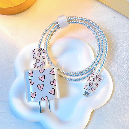 Cute Smile Case For Apple iphone 18W 20W US Charging Head Protective Sleeve Fast Charging Shell Soft Wire Cable Cord Organizers