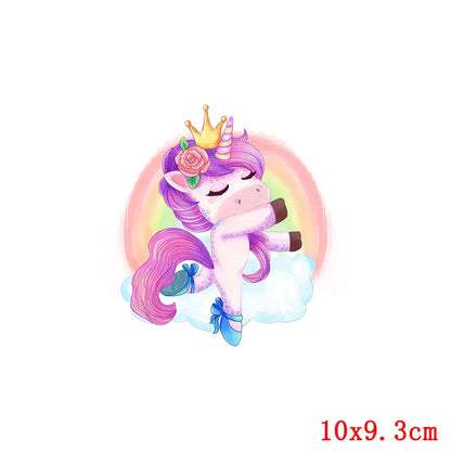 Rainbown Unicorn Heat Thermal Transfer For Clothes Cute Cartoon Iron-On Transfers Sticker On Babys Clothes DIY Aniaml Applique