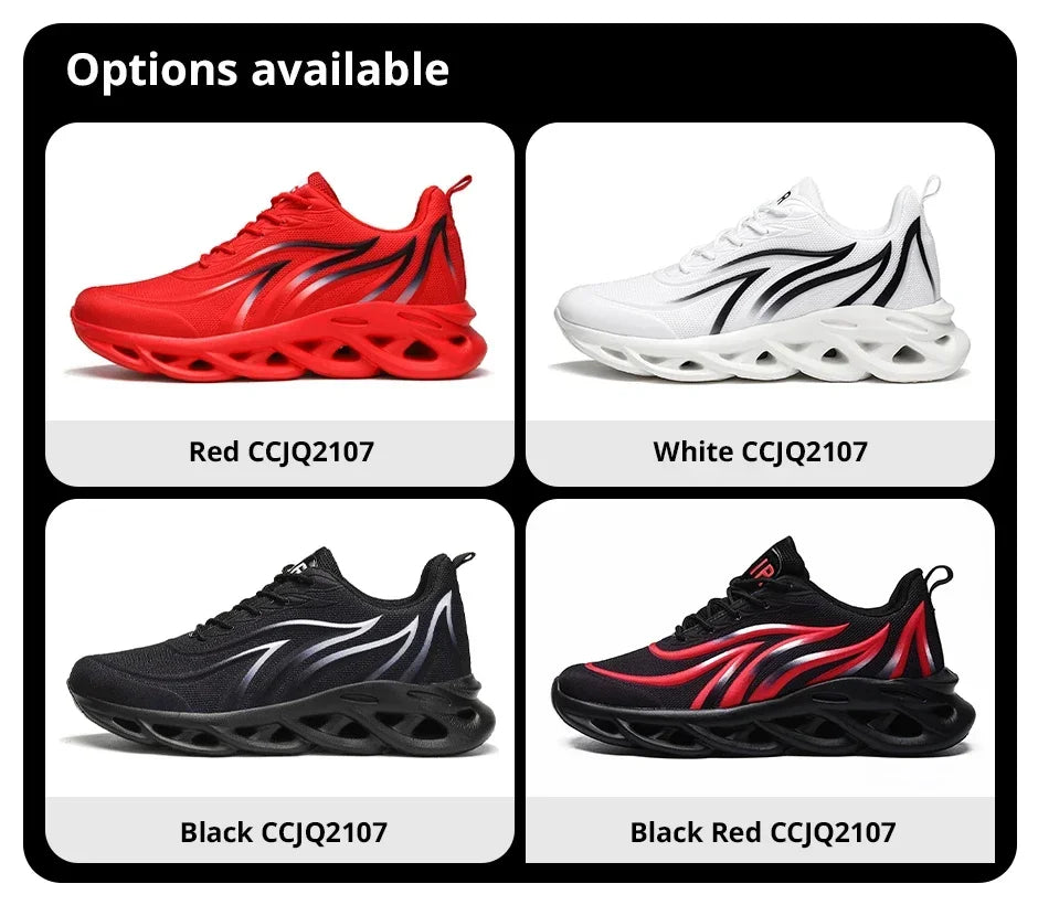 Stylish Running Shoes Men's Flame Printed Sneakers Knitted Sneakers Blade Cushioned Jogging Sneakers Lightweight Tenis Masculino