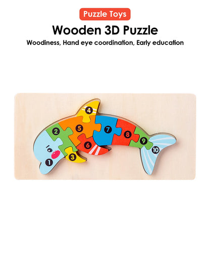 3D Wooden Puzzles Educational Cartoon Animals Early Learning Cognition Intelligence Puzzle Game For Children Toys