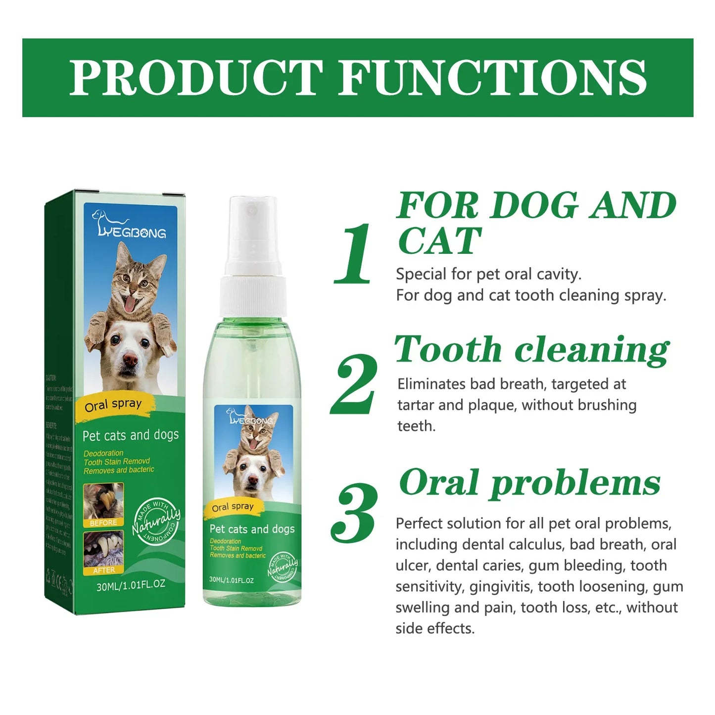 Pet Tooth Cleaning Spray Dog Mouth Fresh Teeth Clean Deodorant Oral Tartar Remover Teeth Stain Whitening Pet Oral Cleanse Liquid