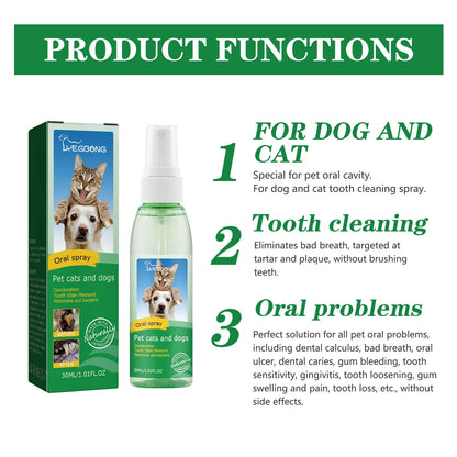 Pet Tooth Cleaning Spray Dog Mouth Fresh Teeth Clean Deodorant Oral Tartar Remover Teeth Stain Whitening Pet Oral Cleanse Liquid