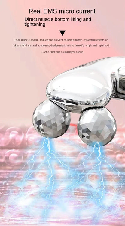 4D Roller Facial Massager EMS Face Lift Device V-Face Slimmer Skin Tightening Double Chin Remover Eye Care Vibration Massager