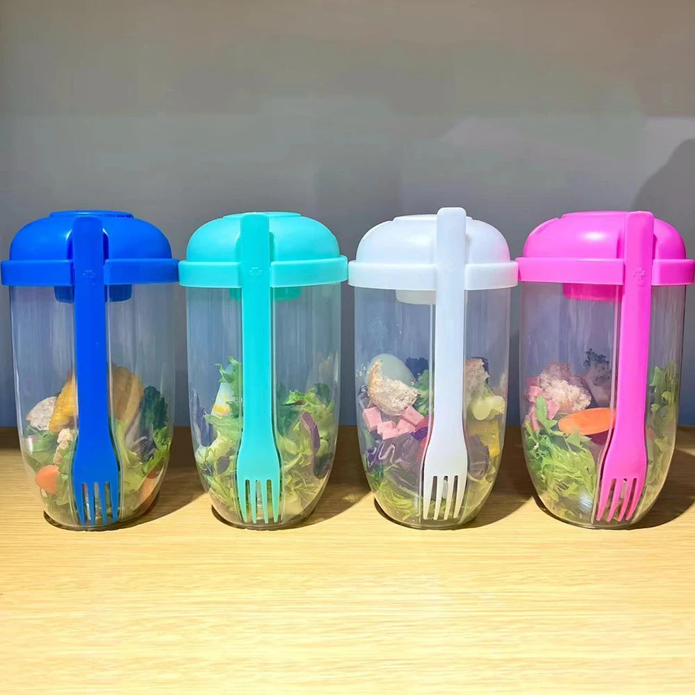3 In 1 Portable Bottle Salad Container Bottle-Shaped Bento Salad Bowl For Lunch Salad Box With Fork Salad Bowl Milk Cup 1000ml