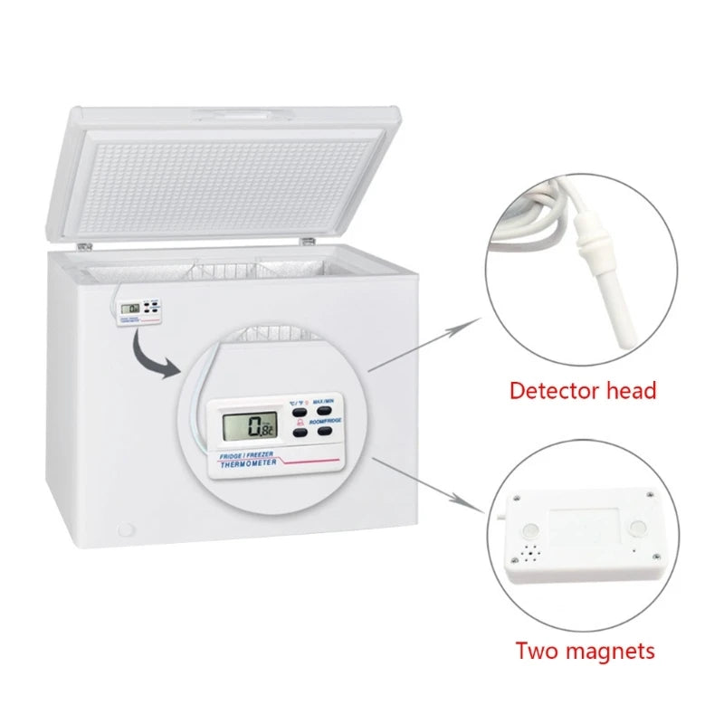 Digital Refrigerator Thermometer Indoor Outdoor Fridge Freezer Thermometer with 2 Sensor and Alarm for Home Restaurant