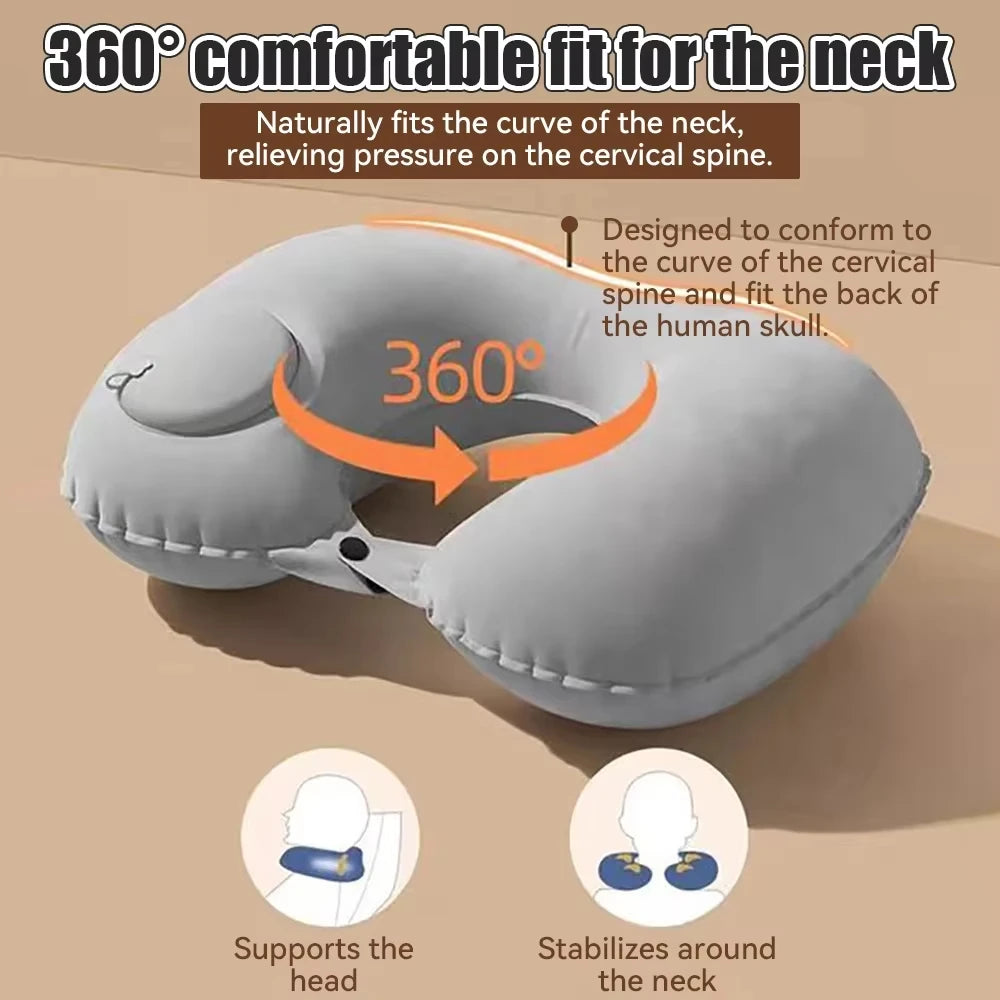 Inflatable Travel Neck Pillow U-shaped Cervical Orthopedic Protection Pillow Outdoor Portable Foldable Pillow Travel Essentials