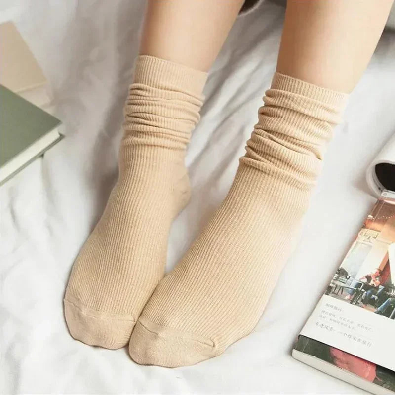 Women's Socks for Woman Winter Autumn Middle Tube Kawaii Cotton Black Red Khaki Feminino Girls Cute Stockings FDT112