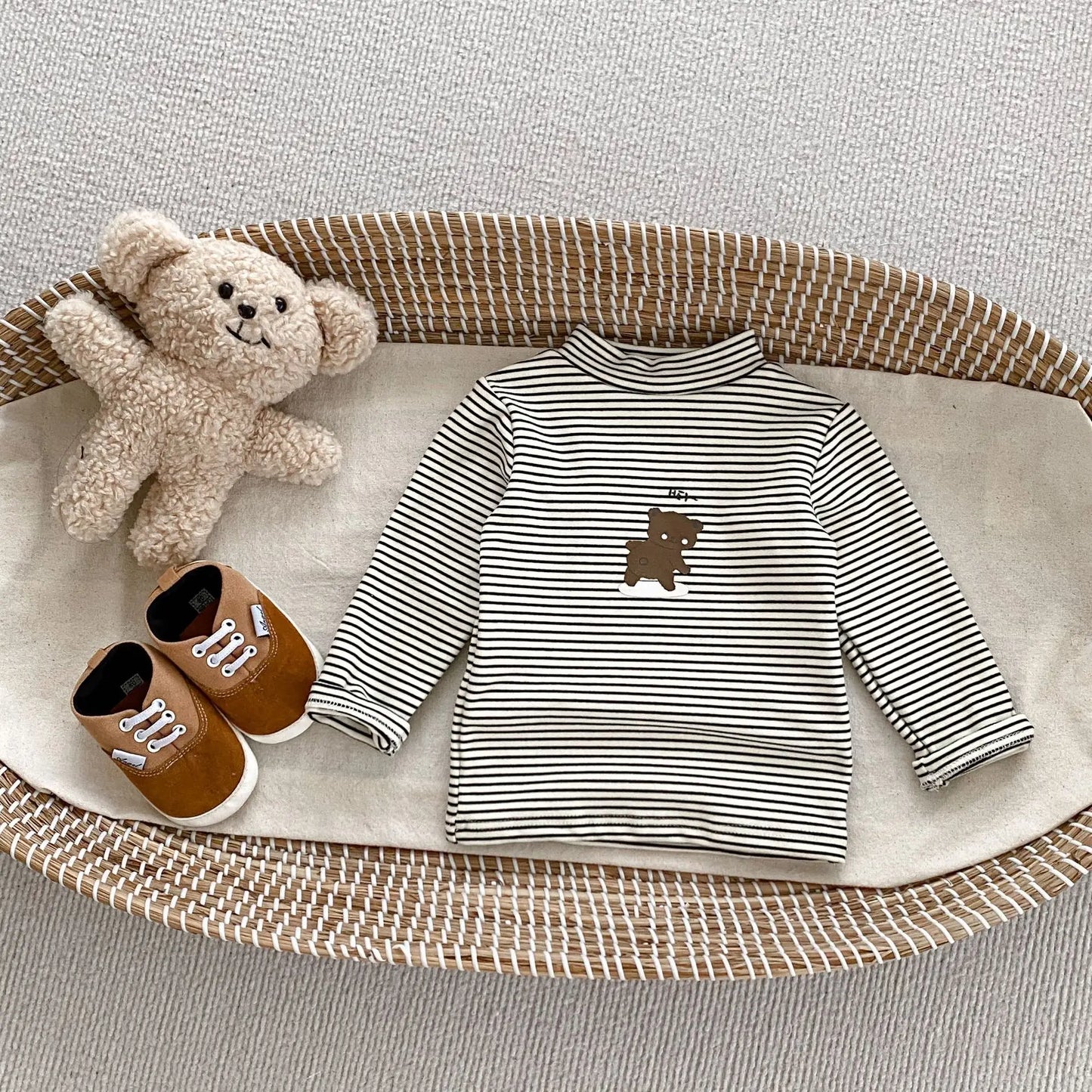 2025 Autumn Kids Baby Boys Shirts Striped Long Sleeve Cotton Bear Infant Boys Tops Stretch Versatile Toddler Boys Shirts
