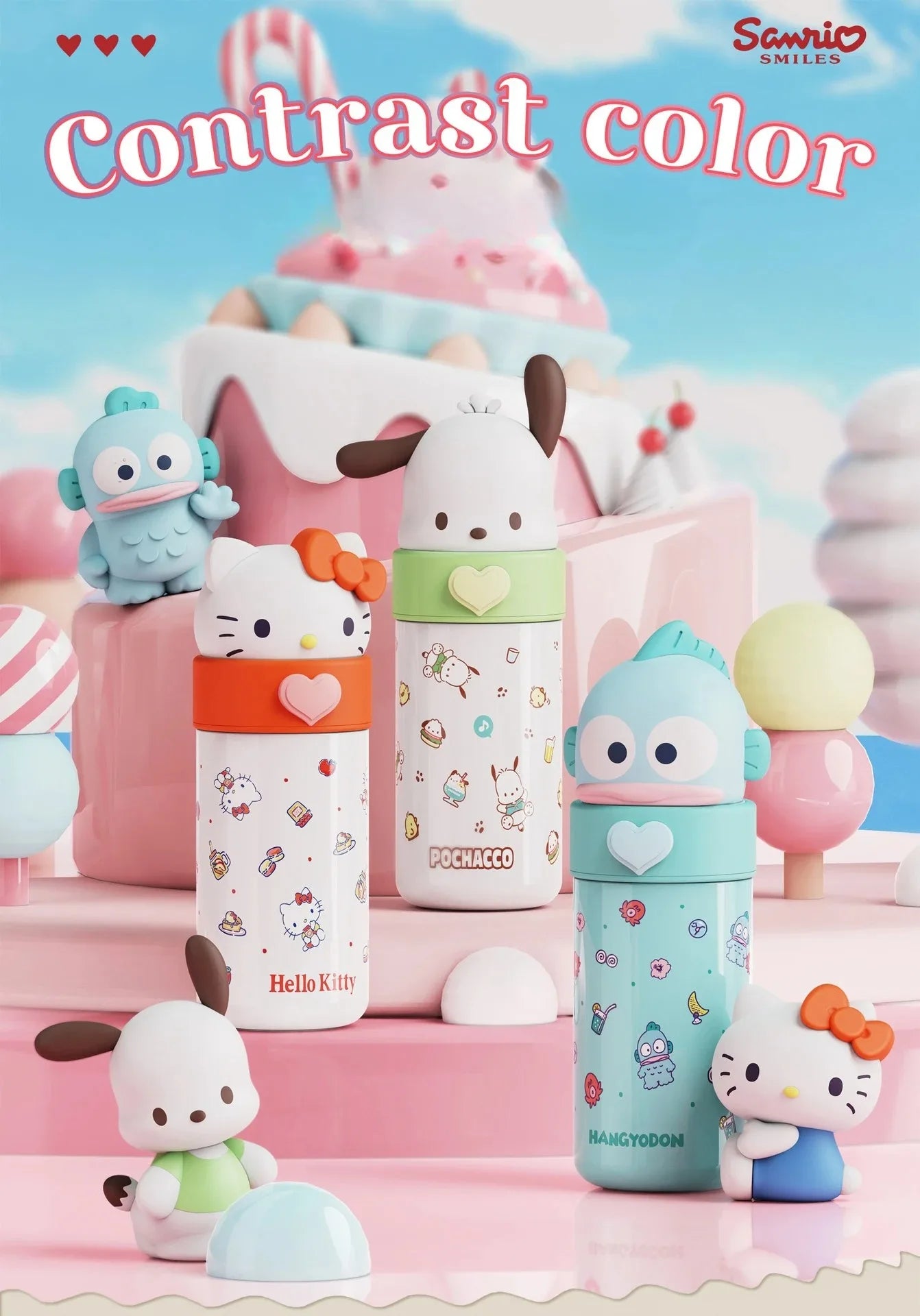 Sanrio Hello Kitty 350ml Stainless Steel Thermos Kawaii Kuromi Cinnamoroll Melody Kids Vacuum Flask Water Bottle Tumbler