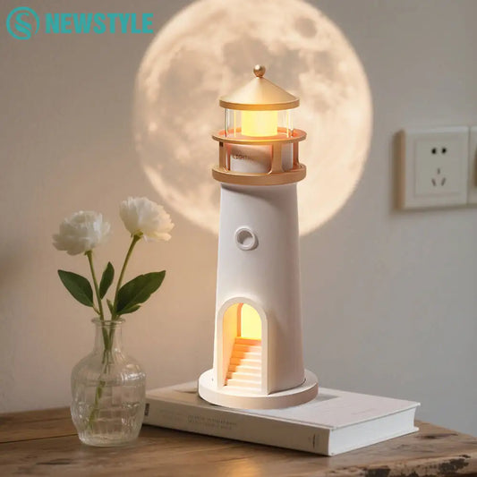 Bluetooth White Lighthouse Noise Music Night Light Dimmable Decorative Sensor Beside Nightlights Moon Projection Desktop Lamp
