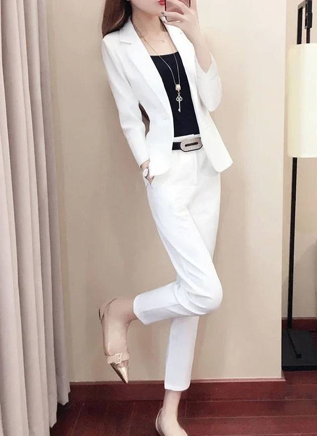 Office Outfit Professional White Wear To Work Trouser Suit Two Piece Set Pants for Women Womens 2 Pant Sets Black Blazer and Xxl