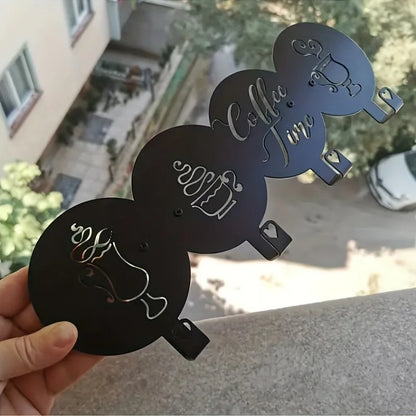 4 Hooks Coffee Time Written, Decorative Kitchen Hooks, coffee Mug Decorated,  Mug Holder Towel Holder Iron Crafts，Wall hanging