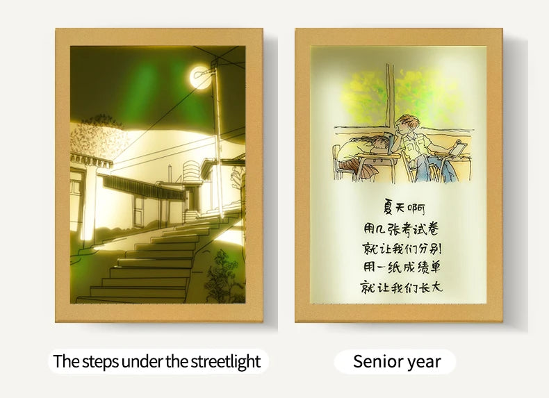 Beautiful LED Light Painting Indoor Sunlight Window Wooden Photo Light Dimming Wall Artwork Table Lamp Home Decor Night Lamp