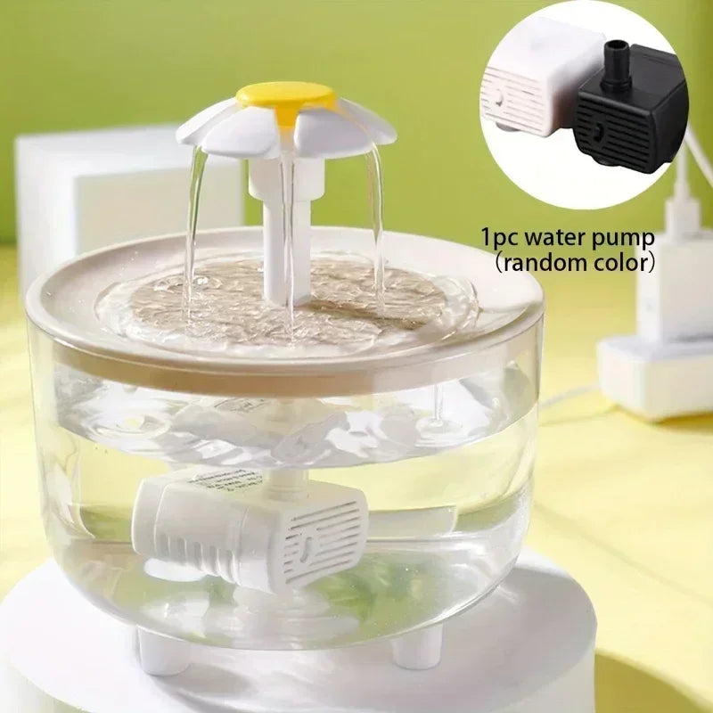 Transparent Flower Pet Water Dispenser - USB-Powered Automatic Circulating Cat Water Fountain