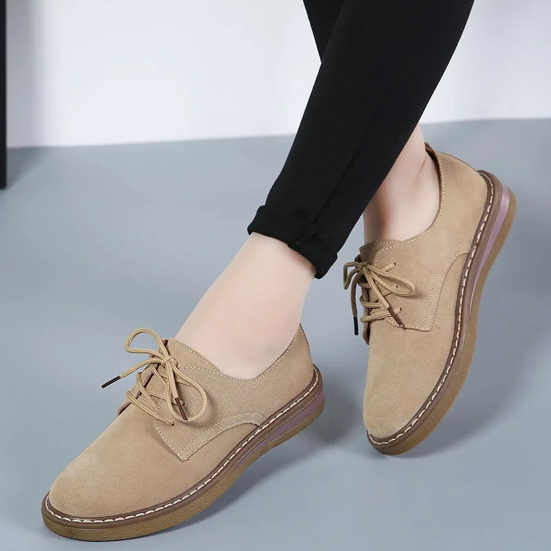 Fashion Woman Comfortable Daily Business Office Shoes Lace Up Genuine Leather Casual Women's Shoe Spring Autumn