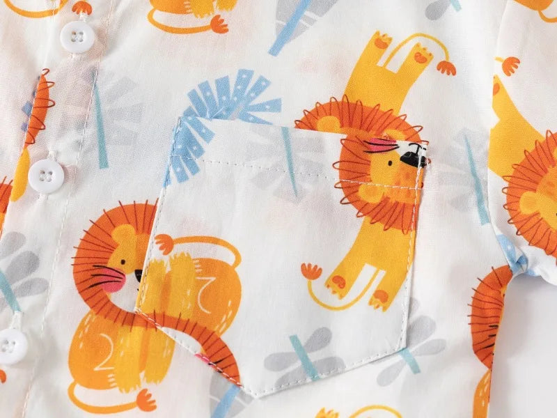 Fashion Baby Shirts 6 to 12 18 24 Months Toddler Boys Shirts Cotton Cars Lion Print Shirt for Boy Blue White Yellow Kids Clothes