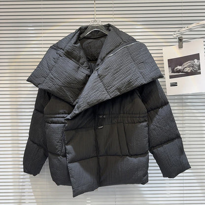 Winter Big Turn Down Collar Long Down Jacket Drawstring Striped Thick Knee Length Overcoat Warm White Duck Down Jacket Women