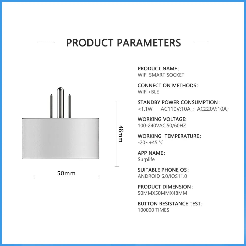 Smart Home WiFi Bluetooth Socket US Plug Alexa Switch Life Wifi Switch Home Assistant 10A With Timing Functions Voice Control
